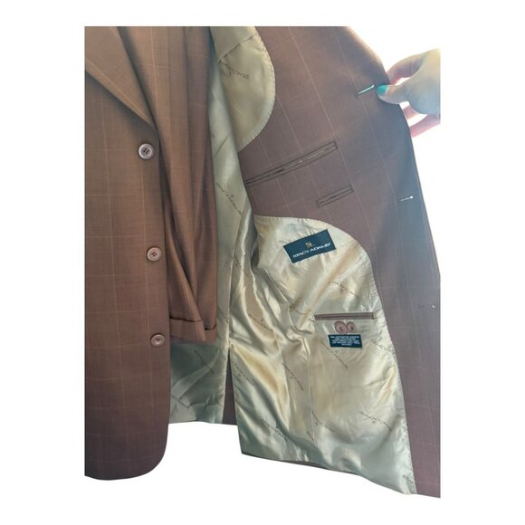 38L/31 Brown Windowpane Pattern Wool Suit Jacket By Stacy Adams - Picture 4 of 5